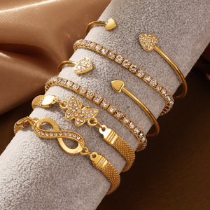6pcs Classic Number 8 <b>Bracelet</b> Open Heart Zircon Love for Women Jewelry - Product Image 3