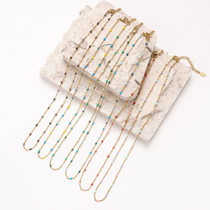 Collier tendance bohème plaqué <span class=keywords><strong>or</strong></span> avec perles goutte d'huile pour femme, chaîne à maillons en alliage <span class=keywords><strong>de</strong></span> zinc - Product Image 4