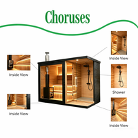Sauna extérieur Alphas en forme de cube avec douche, chauffage à vapeur, en bois massif, pour salle de sport, villa, parc, avec fenêtres à traverses