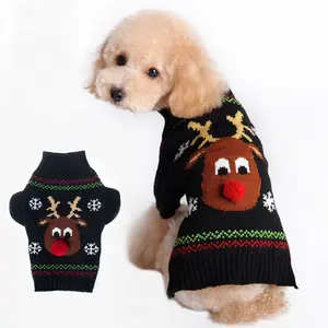 Рождественский свитер для домашних животных красный нос олень кошка собака одежда зима плюшевый Пудель осень и зима Одежда