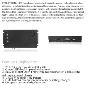 Feelworld P729-9AHT 7 inch 800x480 TFT LCD màn hình cảm ứng kim loại mở khung <span class=keywords><strong>Monitor</strong></span> cho công nghiệp HMI OEM - Product Image 3