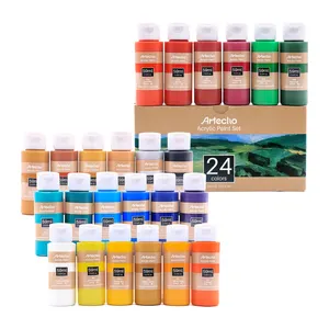 Artecho Acrylic Paint Set of 24 Colors, 59ml / 2oz Primary Art Craft Paint for Decorate