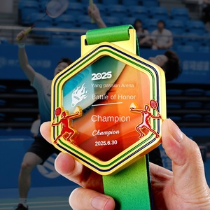 Médaille d'or de badminton pour enfants personnalisable Jeux de sport Champion Liste de cristaux Trophées en métal Médailles <span class=keywords><strong>et</strong></span> plaques - Product Image 2