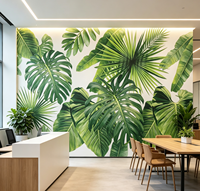 Papier peint à feuilles tropicales vertes, peinture murale personnalisée Monstera Palm, peinture murale imperméable pour la décoration intérieure de chambre à coucher, café, hôtel, bureau