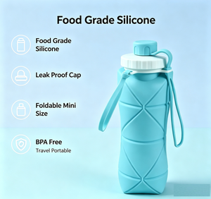 Bouteille d'eau pliable en silicone réutilisable de 600 ml, anti-fuite, design sportif, avec corde et bouchon à vis, unisexe, pour usage extérieur - Product Image 5