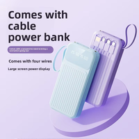 Câble intégré universel, batterie externe numérique 20000 mAh, grande capacité, charge rapide USB/Micro USB, lumières LED portables