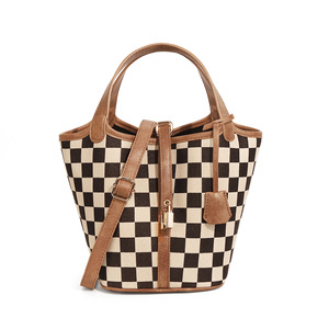 2026 Fashion Large Capacity Ladies Checkered Pattern Shoulder <strong>Handbags</strong> Vintage Checkerboard <strong>Bucket</strong> Tote <strong>Bag</strong> for Women - Product Image 5