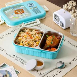 Boîte à lunch bento en acier inoxydable 304 grande capacité, forme de dessin animé, 2 compartiments, <span class=keywords><strong>avec</strong></span> pot à sauce, pour enfant, boîte scolaire - Product Image 4