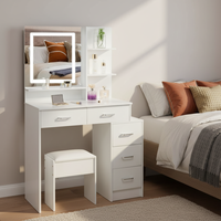 Table de maquillage moderne avec miroir réglable et plusieurs tiroirs de rangement pour la chambre à coucher, style européen