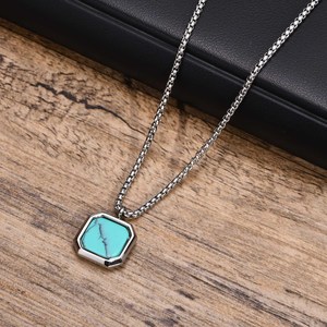 Madre perla <span class=keywords><strong>turquesa</strong></span> howlita amatista lapislázuli incrustaciones <span class=keywords><strong>de</strong></span> piedra <span class=keywords><strong>natural</strong></span> cuadrado hexagonal diseño minimalista <span class=keywords><strong>colgante</strong></span> <span class=keywords><strong>de</strong></span> cadena - Product Image 4