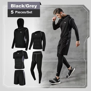 Abbigliamento sportivo sportivo sportivo da uomo per adulti traspirante ad asciugatura rapida per allenamento sportivo da cinque pezzi set di tuta da ginnastica con Logo XL - Product Image 2
