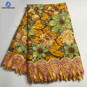 Sinya all'ingrosso ricamo Guipure cordino con stampa a cera Ankara tessuti africani 6 yarde/pz - Product Image 1