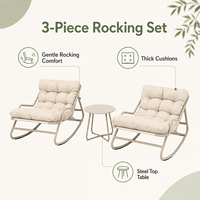 Ensemble de 3 chaises à bascule d'extérieur HOMFUL, 2 chaises à bascule rembourrées et table en acier pour jardin, patio, balcon