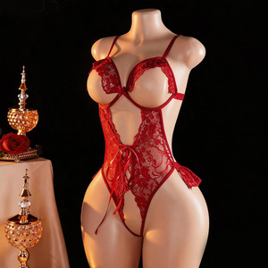 <b>Plus</b>-<b>size</b> Open-crotch <b>Bodysuit</b> Sexy Lace Uniform Women's Seductive <b>Lingerie</b> Sheer Fleece Cotton/Bamboo OEM Ruffle - Product Image 4