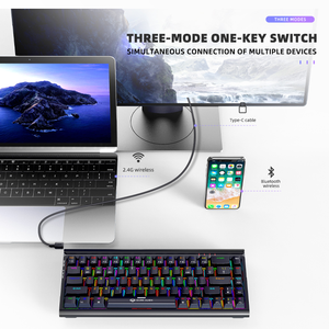 Teclado inalámbrico para juegos RBG de 68 teclas Teclado mecánico de tres modos con interruptor de té rojo cian para deportes electrónicos en computadora portátil o tableta - Product Image 6