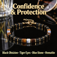 Bracelets ajustables unisexe en pierre œil de tigre et amazonite plaqué or avec fermoir mousqueton, style streetwear, pour superposition, cadeau pour homme