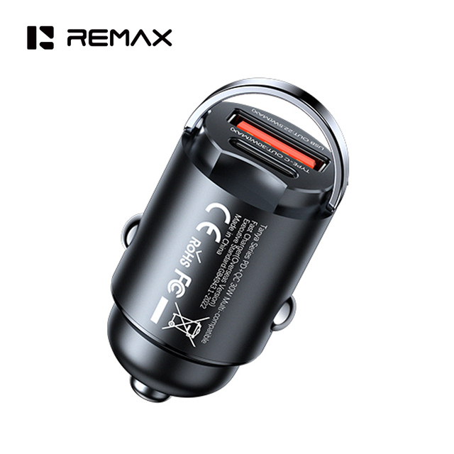 REMAX RCC359 USB C Aluminum Alloy Car Charger PD QC 30W 2 Port Type-C Fast Charging Hidden Handles Cigarette Lighter Adapter