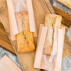 定制印刷食品级热封纸袋，用于面包纸面包袋，带窗口牛皮纸长面包面包面包袋