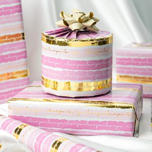 Valentines Day wedding gift <b>wrapping</b> <b>paper</b> powder gold aluminum coated horizontal stripes with back cutting lines customizable - Product Image 1