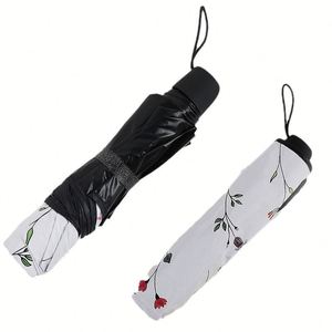 Grand parapluie pliant décontracté quatre couleurs à motif floral pour femme, avec revêtement noir épaissi, protection solaire pour jours ensoleillés et pluvieux, personnalisable - Product Image 4