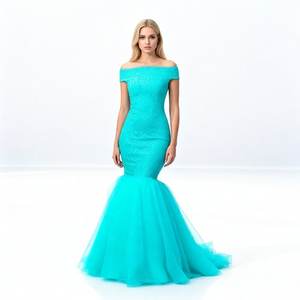 Robes de demoiselle d'honneur sirène vertes élégantes, robes de soirée à épaules dénudées pour invitées de mariage, robes de soirée à traîne - Product Image 1