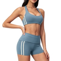 Set Yoga 2 Potong Wanita untuk Musim Panas, Celana Pendek Ketat Pengangkat Bokong, Cepat Kering, Tahan Angin, Tahan Air, 100% Nilon, Pakaian Olahraga Aktif