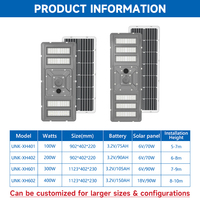Lámpara Solar LED Integrada Todo en Uno para Exteriores, Resistente al Agua IP65, 100W 200W 300W 400W, Más Vendida