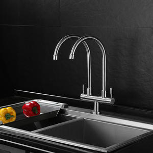 304 Stainless Steel Single-hole <b>Brushed</b> Nickel-colored Double-bent Pipe Single Cold Kitchen Faucet - Product Image 2