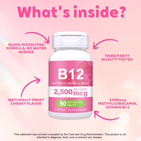 Vitamine B12 OEM dissolvable 2 500 mcg pour l'énergie et le soutien immunitaire, saveur cerise rouge, 90 comprimés – Meilleures ventes