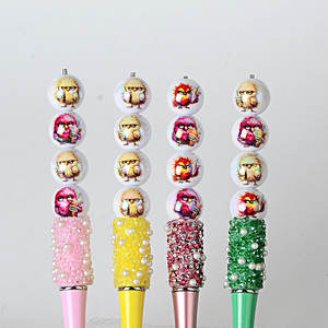 16mm <b>Acrylic</b> Double-Sided Printed Chicken Pattern Mixed Color Beads DIY Mobile Phone String Keychain Stringing <b>Pen</b> Accessory - Product Image 5