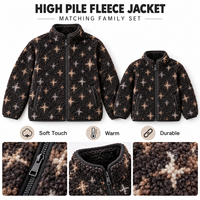 Vestes en polaire sherpa noires à motif flocon de neige assorties pour la famille, pour femmes et filles, vêtements d'extérieur pour les vacances d'hiver, fabricant de marque