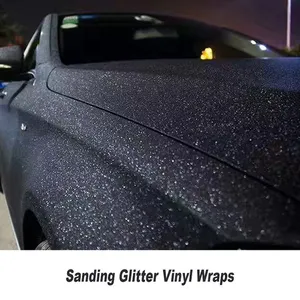 Nhà Sản Xuất Phim Vui Vẻ Frost Sparkling Glitter Đen Xe Bọc Vinyl PVC Cuộn Tự Động Dán Cơ Thể Foil