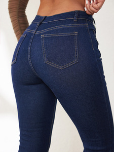Nouveau design, <span class=keywords><strong>jean</strong></span> <span class=keywords><strong>bleu</strong></span> <span class=keywords><strong>marine</strong></span> pour <span class=keywords><strong>femme</strong></span>, coupe ajustée, poches, boutons, pantalon évasé, taille basse, logo de marque personnalisé, <span class=keywords><strong>jean</strong></span> vierge - Product Image 2