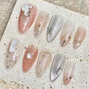 Uñas Postizas Reutilizables <span class=keywords><strong>de</strong></span> Diseño <span class=keywords><strong>de</strong></span> Lujo, Cobertura Completa, Forma Almendrada Mediana, 100% Hechas a Mano, Proveedor <span class=keywords><strong>de</strong></span> Uñas <span class=keywords><strong>de</strong></span> Alta Calidad - Product Image 4