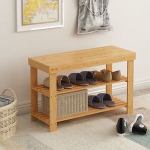 Taburete de bambú multicapa para cambiar zapatos, para entrada, uso doméstico, taburete integrado con asiento, zapatero, fácil almacenamiento - Product Image 2