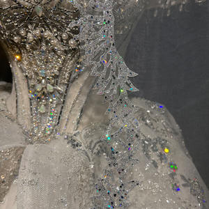 Pour Jancember robe de mariée luxueuse pour femmes LSMX189 chapelle moderne manches courtes dentelle perlée cristal Applique décorée longue - Product Image 4