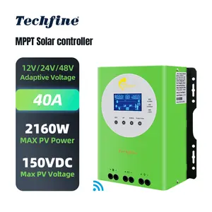 Techfine เครื่องชาร์จพลังงานแสงอาทิตย์,60A 12V-48V แรงดันไฟฟ้าอัตโนมัติ150VDC MPPT ตัวควบคุมการชาร์จพลังงานแสงอาทิตย์