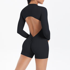 Combinaison de sport sexy une pièce pour femme avec logo personnalisé, dos nu, taille élastique, pour le yoga et le fitness, taille plus unie - Product Image 5