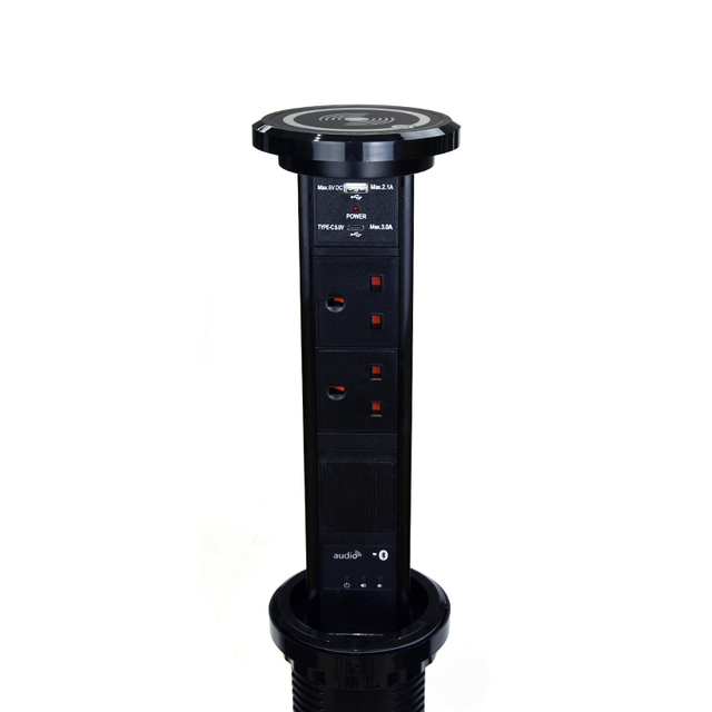 Pop up Desk Power Tower 13A Copper UK Sockets 15W Wireless Charger Built-in Speaker for Kitchen Office Hotel
