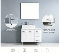 Ensemble de meubles de salle de bain contemporains à poser au sol, résistants à l'eau, avec miroir écologique inclus, pour usage commercial