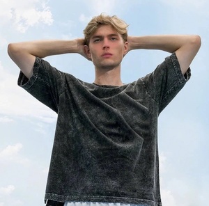 Người Đàn Ông Và Phụ Nữ Của Cổ Điển Axit Rửa T-Shirt Cộng Với Kích Thước Dệt Kim Trống Ưa Thích Đá Axit Rửa Quá Khổ Phong Cách Cổ Điển - Product Image 1