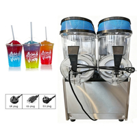 Mesin penyeduh es beku, pembuat Slushie, minuman beku, komersial, 2 tangki
