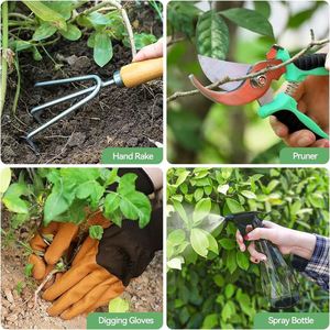 Échantillon gratuit : Ensemble d'outils de jardinage avec manches en bois, outils de désherbage, incluant des gants et un sac - Product Image 5