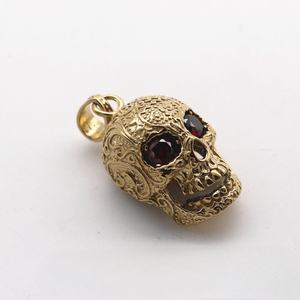 Colgante de Calavera de Acero Inoxidable con Ojos de Rubí, Chapado en Oro, Cabeza de Fantasma del Infierno, Collar de Acero de Titanio - Colgantes y Amuletos de Moda - Product Image 4
