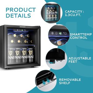 Euhomy Mini Fridge Cooler 1.3 Cu Ft Glass Door Beverage <b>Refrigerator</b> for Beer Soda Wine Countertop <b>Compact</b> Freezerless Electric - Product Image 2