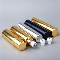 Vente en gros de flacons à bille en verre électro-plaqué de 5 ml et 10 ml, surface métallique or, argent, noir, contenants cosmétiques vides pour huile