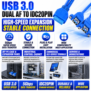 LUNGKAY Dual USB 3.0 Type a Female to IDC 20 Pin Header Motherboard <b>Adapter</b> Cable with Screw Hole Panel Mount - 5Gbps SuperSpeed - Product Image 2