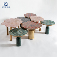 Table basse gigogne Pétale de Lotus avec plateau sculptural en pierre frittée et pieds en acier inoxydable doré, pour salon de villa, vente en gros, usine OEM