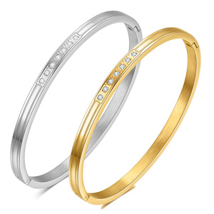 Pulseras de Moda con Baño de Oro de 18K, Incrustaciones de Circonita en Una Sola Hilera, Acero Inoxidable Abierto, para Parejas, Unisex, Regalo, Joyería - Product Image 1