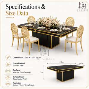 Table de réception rectangulaire moderne en acier inoxydable noir avec piétement en forme de boîte pour mariage, banquet, vente en gros - Product Image 5